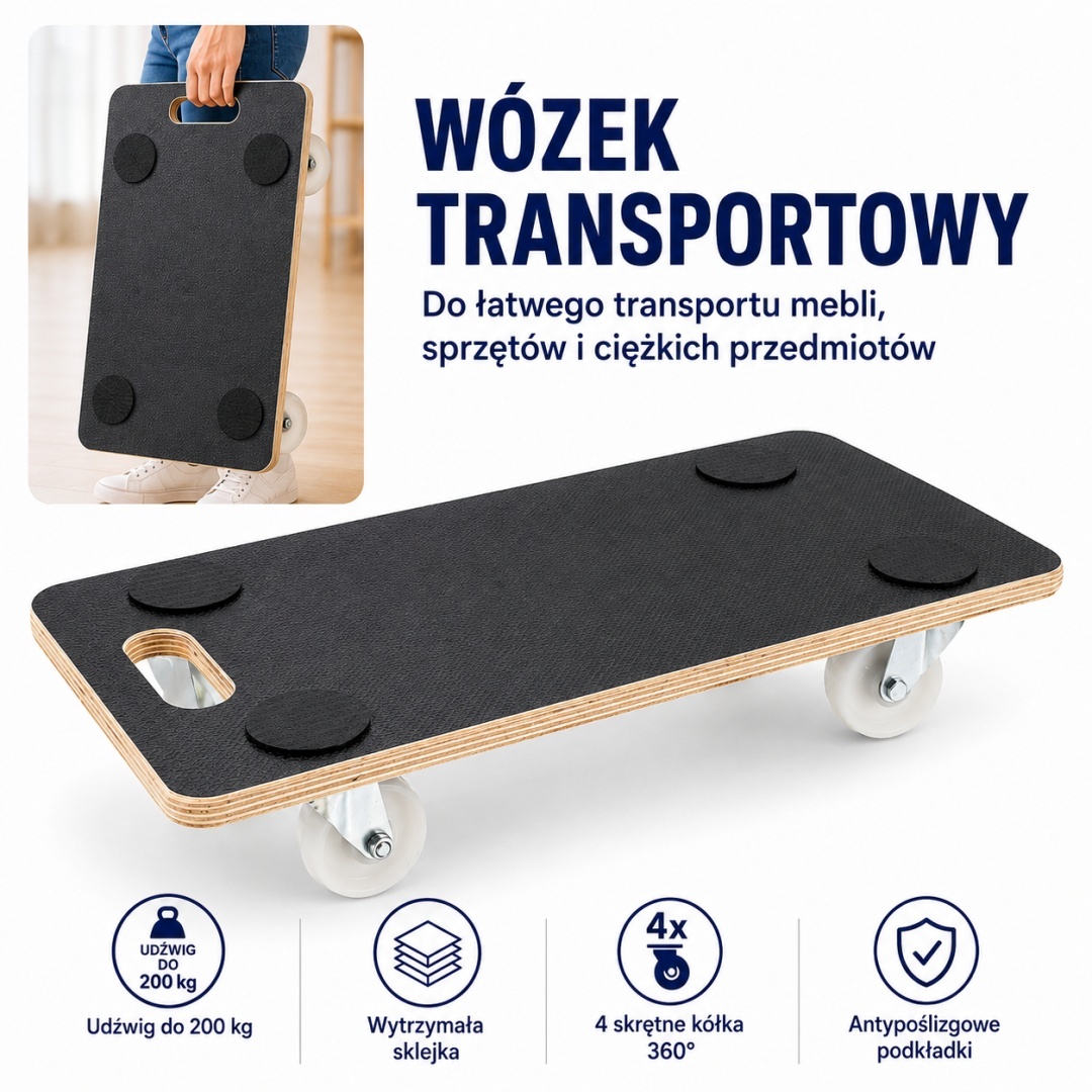 Transportní vozík do 200 kg překližková deska 58x28,5 cm na kolečkách pro přepravu M19228
